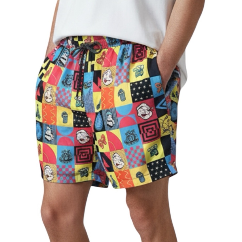 Reason Clothing x Popeye the Sailor Men’s Swim Trunks XXL Patchwork Cartoon
L